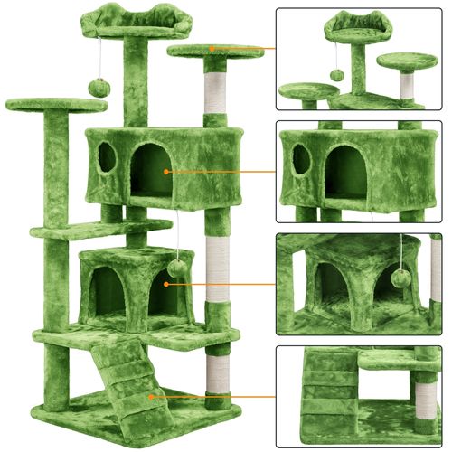 Arbre à Chat Multiniveau Avec Cachettes Poteaux à Griffer Perchoirs Jouets Rampe , Vert