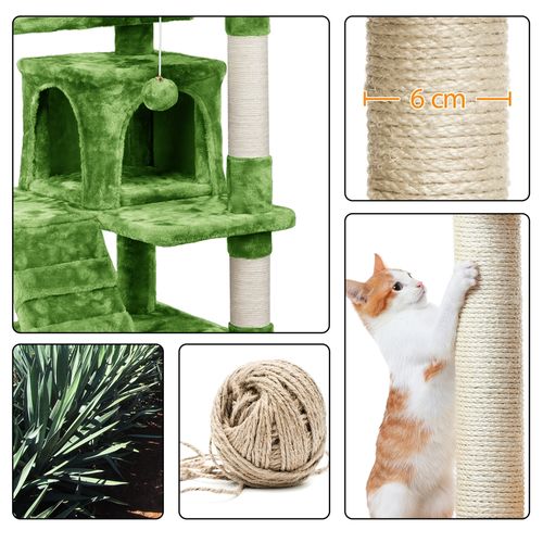 Arbre à Chat Multiniveau Avec Cachettes Poteaux à Griffer Perchoirs Jouets Rampe , Vert
