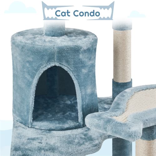 Arbre à Chat Avec Niche Effet Requin Avec Hamac Cachette Perchoir Poteau En Sisal, Bleu/blanc