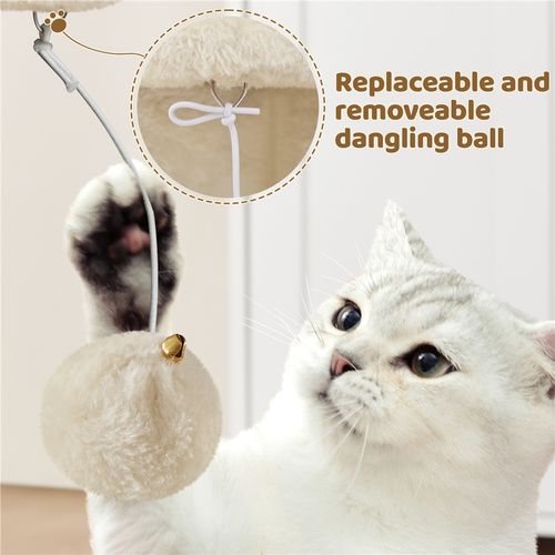 Petit Arbre à Chat 2 Niveaux Avec Cachette Perchoir Niche Poteaux Griffoir Pompon, Beige