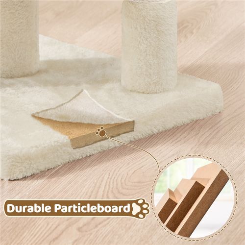 Petit Arbre à Chat 2 Niveaux Avec Cachette Perchoir Niche Poteaux Griffoir Pompon, Beige