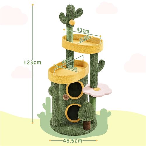 Arbre à Chat Multiniveau En Tissu Moppy Avec Cachette à 2 Niveaux 3 Perchoirs, Vert/jaune