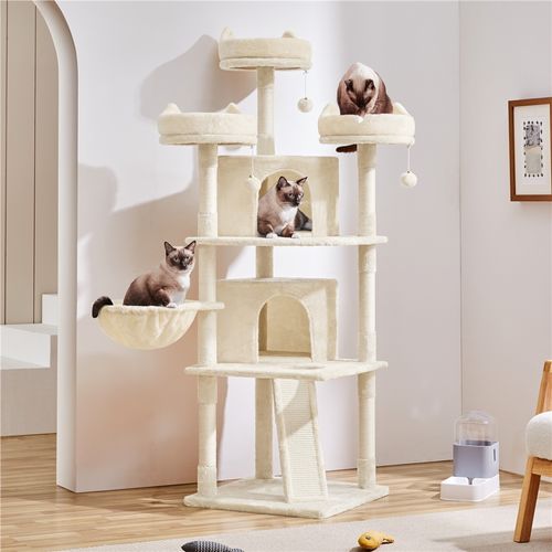 Arbre à Chat XXL Maison Pour Chat Confortable Avec Poteaux En Sisal Niches Perchoirs, Beige