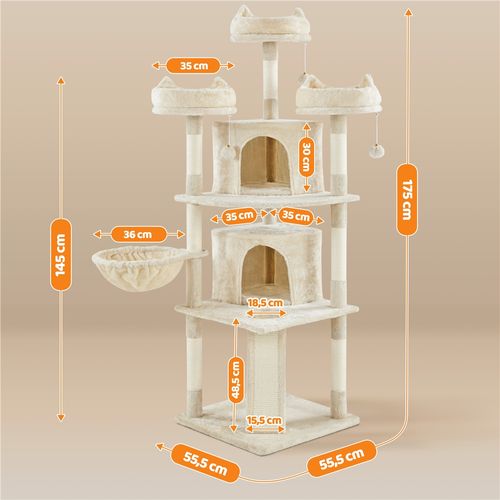 Arbre à Chat XXL Maison Pour Chat Confortable Avec Poteaux En Sisal Niches Perchoirs, Beige