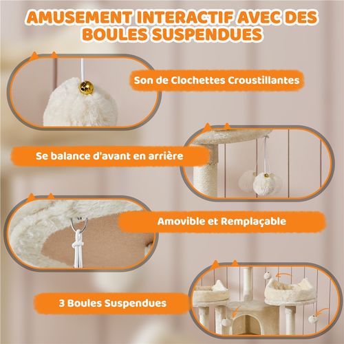 Arbre à Chat XXL Maison Pour Chat Confortable Avec Poteaux En Sisal Niches Perchoirs, Beige