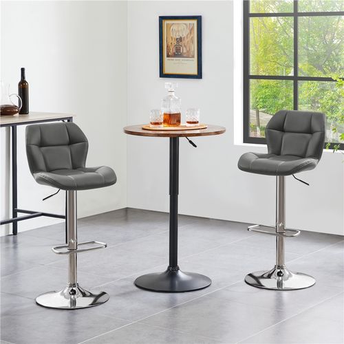 Lot De 2 Tabourets Chaises De Bar Design Capitonné En Similicuir Assise Réglable En Hauteur, Gris