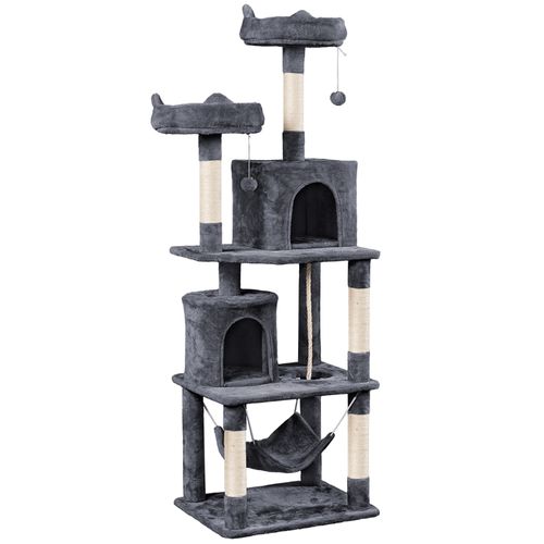 Arbre à Chat Multiniveau Tour Pour Chat Avec Hamac Jouets 2 Perchoirs 2 Cachettes, Gris Foncé