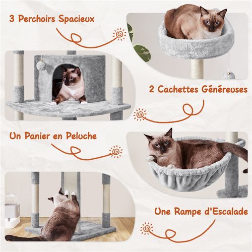 Arbre à Chat XXL Multiniveau Avec Poteaux En Sisal Griffoir Niches Perchoirs, Gris Foncé
