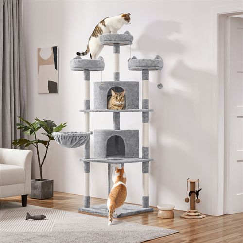 Arbre à Chat XXL Multiniveau Avec Poteaux En Sisal Griffoir Niches Perchoirs, Gris Foncé