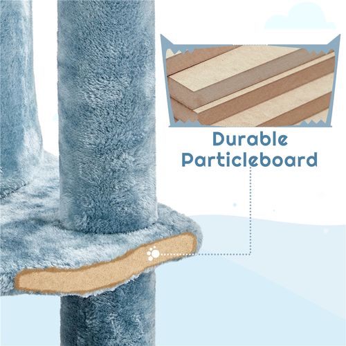 Grand Arbre à Chat Design Océan En Peluche Avec Niche Cachettes Perchoirs Rampe, Bleu / Blanc