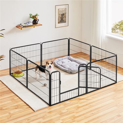 Parc Pour Chien En 8 Panneaux Enclos Pour Animaux De Compagnie En Métal, 60 Cm De Haut Noir