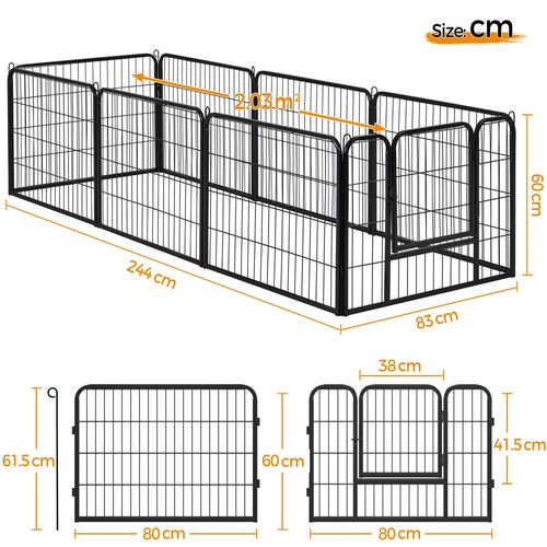 Parc Pour Chien En 8 Panneaux Enclos Pour Animaux De Compagnie En Métal, 60 Cm De Haut Noir
