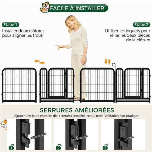 Parc Pour Chien 8 Panneaux Enclos Pour Chien En Métal Avec Porte Verrouillable, Noir