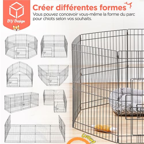 Parc Pour Chien En Métal Avec Porte Et Loquet Clôture Pour Chien à 8 Panneaux , Noir
