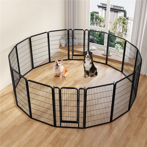 Parc Pour Chien Pliable En 8 Panneaux Parc Pour Chien En Métal Clôture Avec Porte, Noir