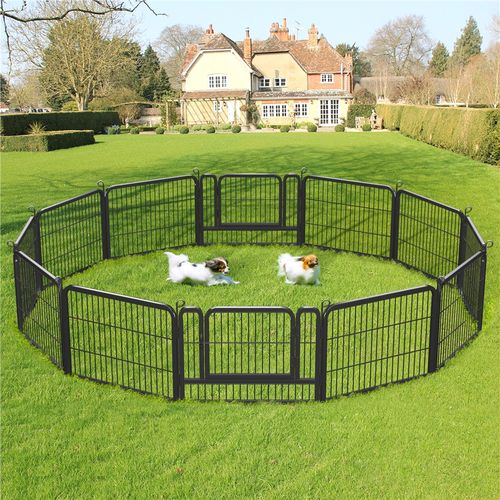 Parc Pour Chien En 12 Panneaux Clôture Pour Chien En Métal Avec Porte, Hauteur 60 Cm Noir