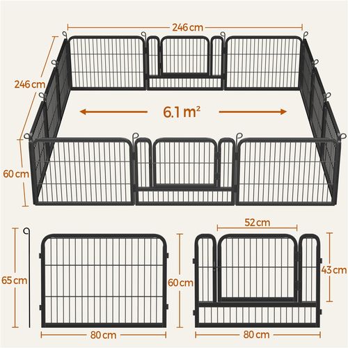Parc Pour Chien En 12 Panneaux Clôture Pour Chien En Métal Avec Porte, Hauteur 60 Cm Noir
