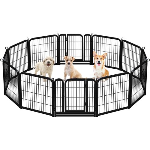 Parc Pour Chien En 12 Panneaux Enclos Pour Chien En Métal Avec Porte Verrouillable, Noir