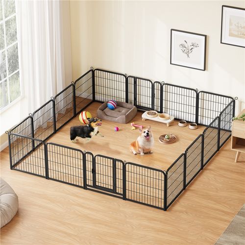 Parc Pour Chien 16 Panneaux Enclos Pour Chien En Métal Avec Porte Verrouillable, Noir