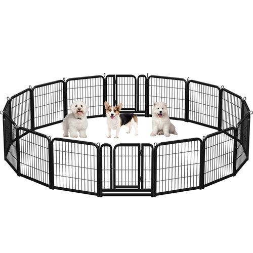 Parc Pour Chien 16 Panneaux Enclos Pour Chien En Métal Avec Porte Verrouillable, Noir