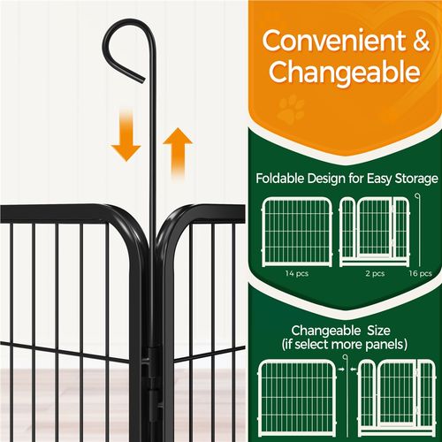 Parc Pour Chien 16 Panneaux Enclos Pour Chien En Métal Avec Porte Verrouillable, Noir