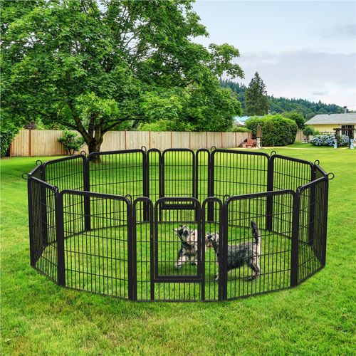 Parc Pour Chien En 12 Panneaux Intérieur Extérieur Avec Porte Verrouillable, 80 Cm De Haut Noir