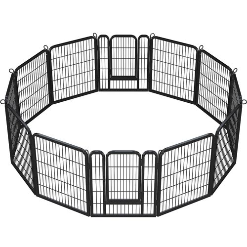 Parc Pour Chien En 12 Panneaux Intérieur Extérieur Avec Porte Verrouillable, 80 Cm De Haut Noir