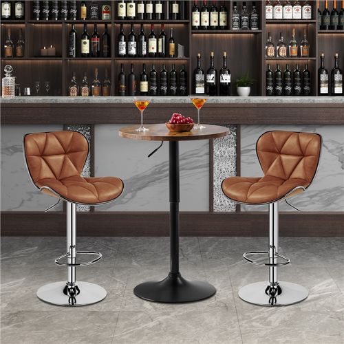 Table De Bar Ronde Haute Avec Plateau En Bois Mdf Réglable En Hauteur, Marron Rustique