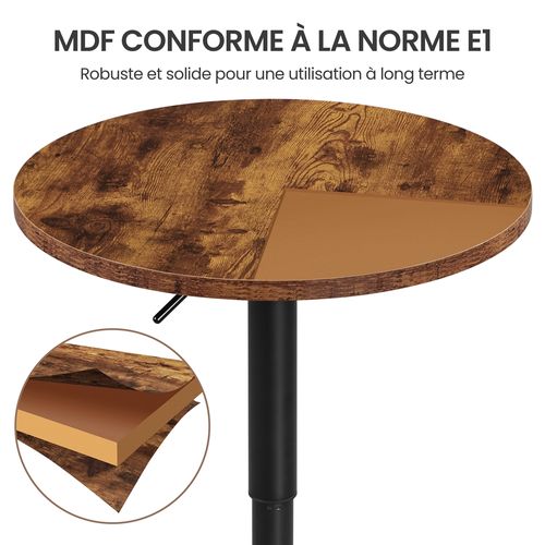 Table De Bar Ronde Haute Avec Plateau En Bois Mdf Réglable En Hauteur, Marron Rustique