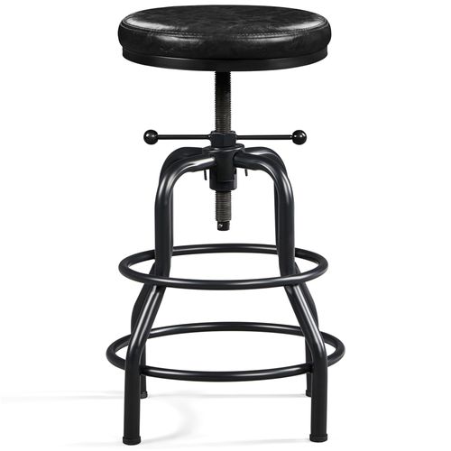 Tabouret De Bar Industriel En Similicuir Réglable En Hauteur Avec Deux Repose-pieds, Noir