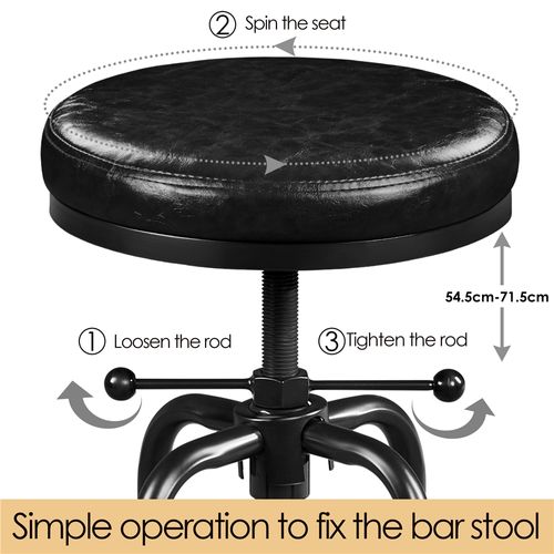 Tabouret De Bar Industriel En Similicuir Réglable En Hauteur Avec Deux Repose-pieds, Noir