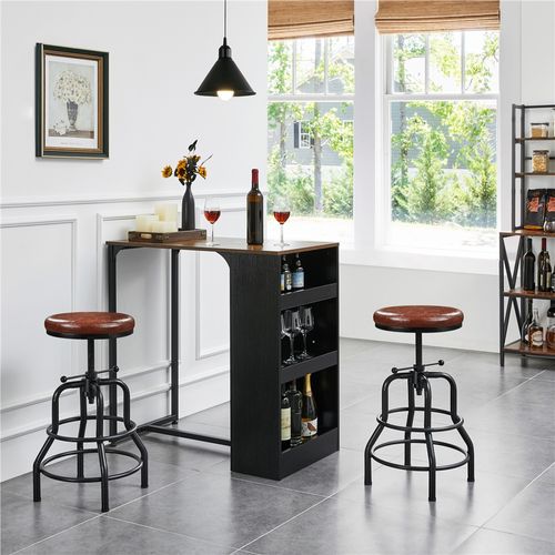 Tabouret De Bar Industriel En Similicuir Réglable En Hauteur Avec Deux Repose-pieds, Marron