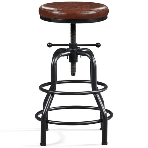 Tabouret De Bar Industriel En Similicuir Réglable En Hauteur Avec Deux Repose-pieds, Marron