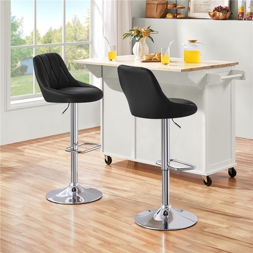 Lot De 2 Chaises De Bar En Similicuir Avec Assise Réglable En Hauteur Et Repose-pied, Noir