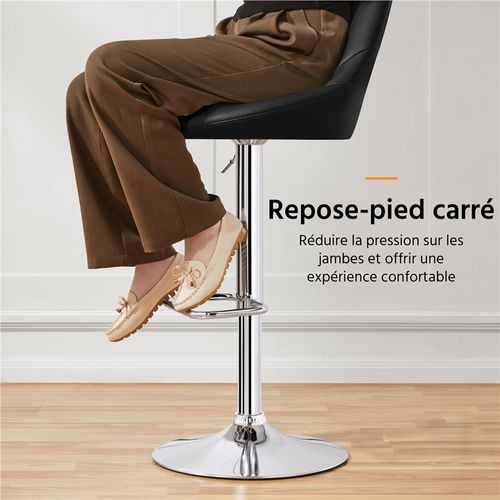 Lot De 2 Chaises De Bar En Similicuir Avec Assise Réglable En Hauteur Et Repose-pied, Noir