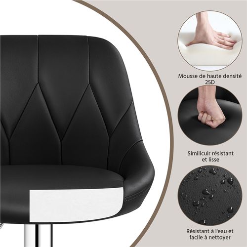 Lot De 2 Chaises De Bar En Similicuir Avec Assise Réglable En Hauteur Et Repose-pied, Noir