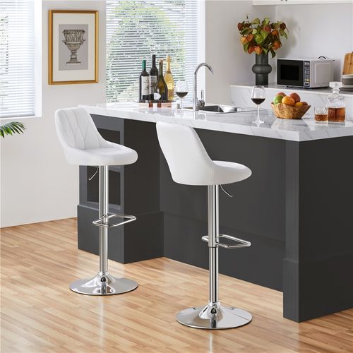 Lot De 2 Chaises De Bar En Similicuir Avec Assise Réglable En Hauteur Et Repose-pied, Blanc