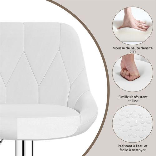 Lot De 2 Chaises De Bar En Similicuir Avec Assise Réglable En Hauteur Et Repose-pied, Blanc