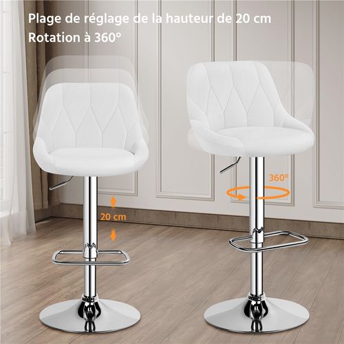 Lot De 2 Chaises De Bar En Similicuir Avec Assise Réglable En Hauteur Et Repose-pied, Blanc