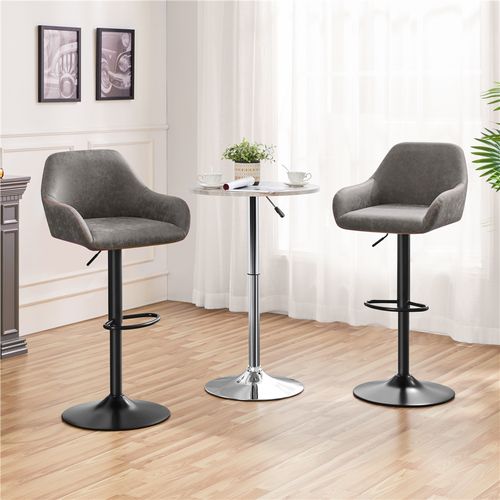 Lot De 2 Tabourets De Bar Vintage En Similicuir Pu Avec Dossier Et Repose-pied, Gris