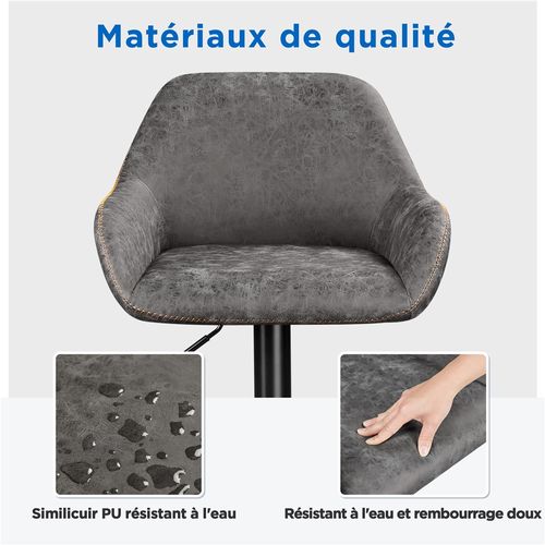 Lot De 2 Tabourets De Bar Vintage En Similicuir Pu Avec Dossier Et Repose-pied, Gris