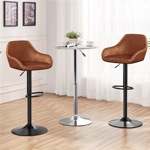 Lot De 2 Tabourets De Bar Vintage En Similicuir Pu Avec Dossier Et Repose-pied, Brun Rustique