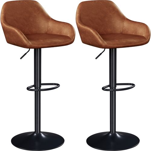 Lot De 2 Tabourets De Bar Vintage En Similicuir Pu Avec Dossier Et Repose-pied, Brun Rustique