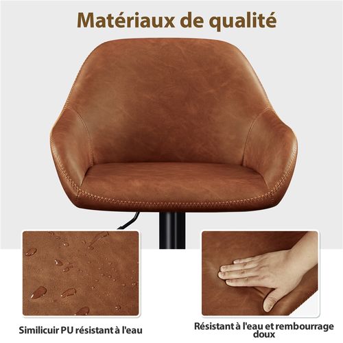 Lot De 2 Tabourets De Bar Vintage En Similicuir Pu Avec Dossier Et Repose-pied, Brun Rustique