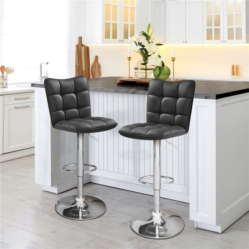 Lot De 2 Chaises De Bar Modernes Tabourets De Bar En Similicuir Réglables En Hauteur, Noir