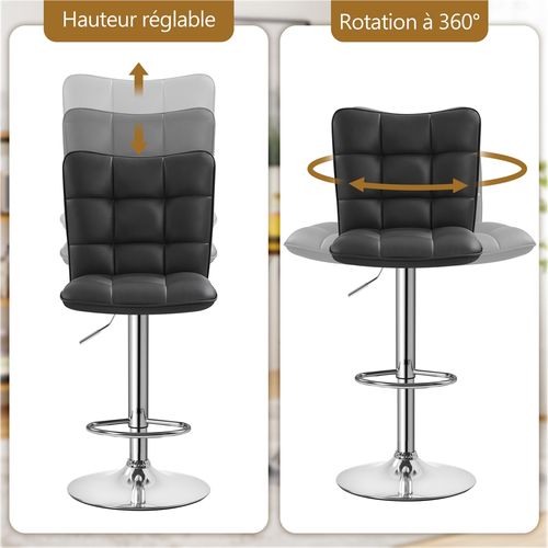 Lot De 2 Chaises De Bar Modernes Tabourets De Bar En Similicuir Réglables En Hauteur, Noir