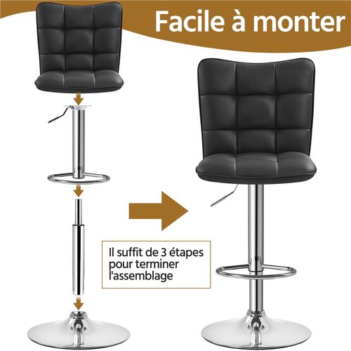 Lot De 2 Chaises De Bar Modernes Tabourets De Bar En Similicuir Réglables En Hauteur, Noir