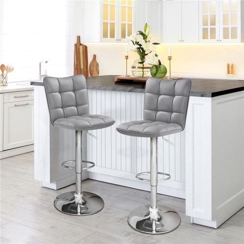 Lot De 2 Chaises De Bar Modernes Tabourets De Bar En Similicuir Réglables En Hauteur, Gris Clair