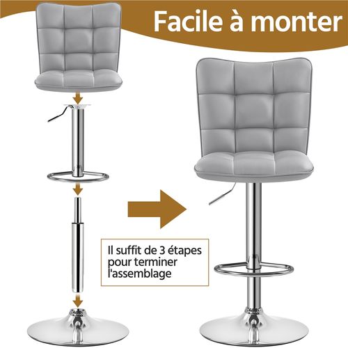 Lot De 2 Chaises De Bar Modernes Tabourets De Bar En Similicuir Réglables En Hauteur, Gris Clair