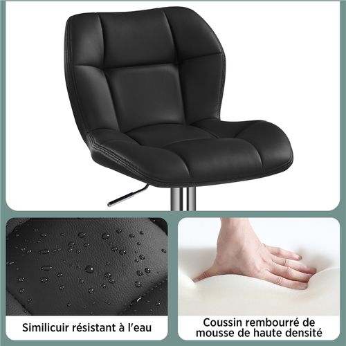 Lot De 2 Chaises De Bar Design Capitonné En Similicuir Avec Assise Réglable En Hauteur, Noir